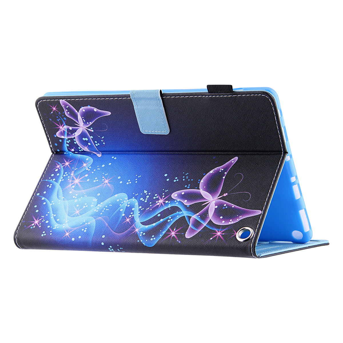 Uniqkart for Amazon Fire Max 11 Pattern Printing PU Leather Tablet Case Cross Texture Card Holder Stand Cover - Purple Butterflies