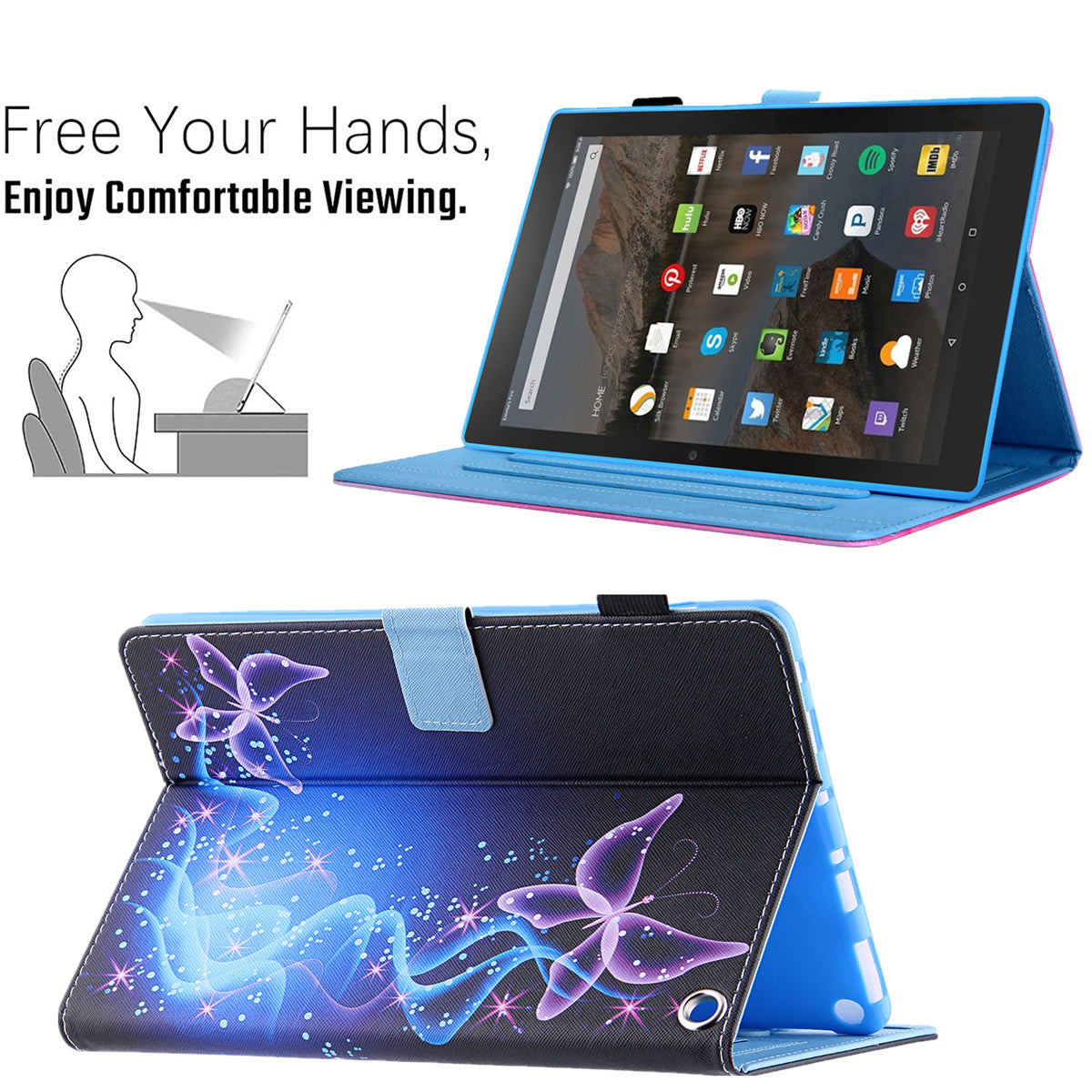 Uniqkart for Amazon Fire Max 11 Pattern Printing PU Leather Tablet Case Cross Texture Card Holder Stand Cover - Purple Butterflies