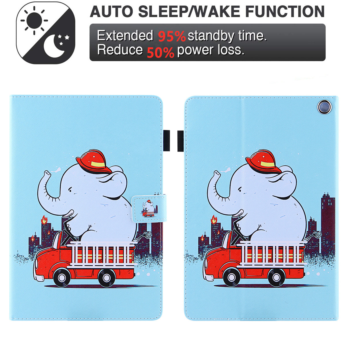 Uniqkart for Amazon Fire Max 11 Pattern Printing PU Leather Tablet Case Cross Texture Card Holder Stand Cover - Elephant