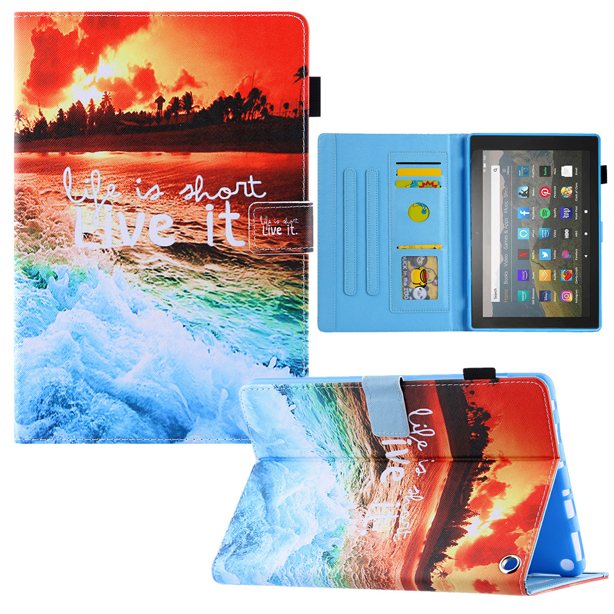 Uniqkart for Amazon Fire Max 11 Pattern Printing PU Leather Tablet Case Cross Texture Card Holder Stand Cover - Sunset