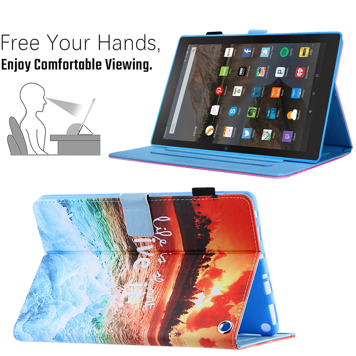 Uniqkart for Amazon Fire Max 11 Pattern Printing PU Leather Tablet Case Cross Texture Card Holder Stand Cover - Sunset