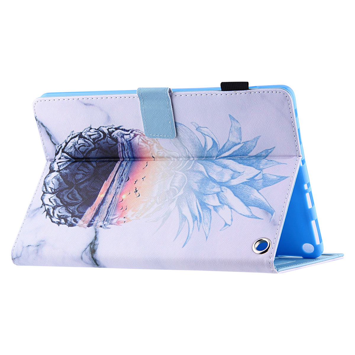 Uniqkart for Amazon Fire Max 11 Pattern Printing PU Leather Tablet Case Cross Texture Card Holder Stand Cover - Pineapple