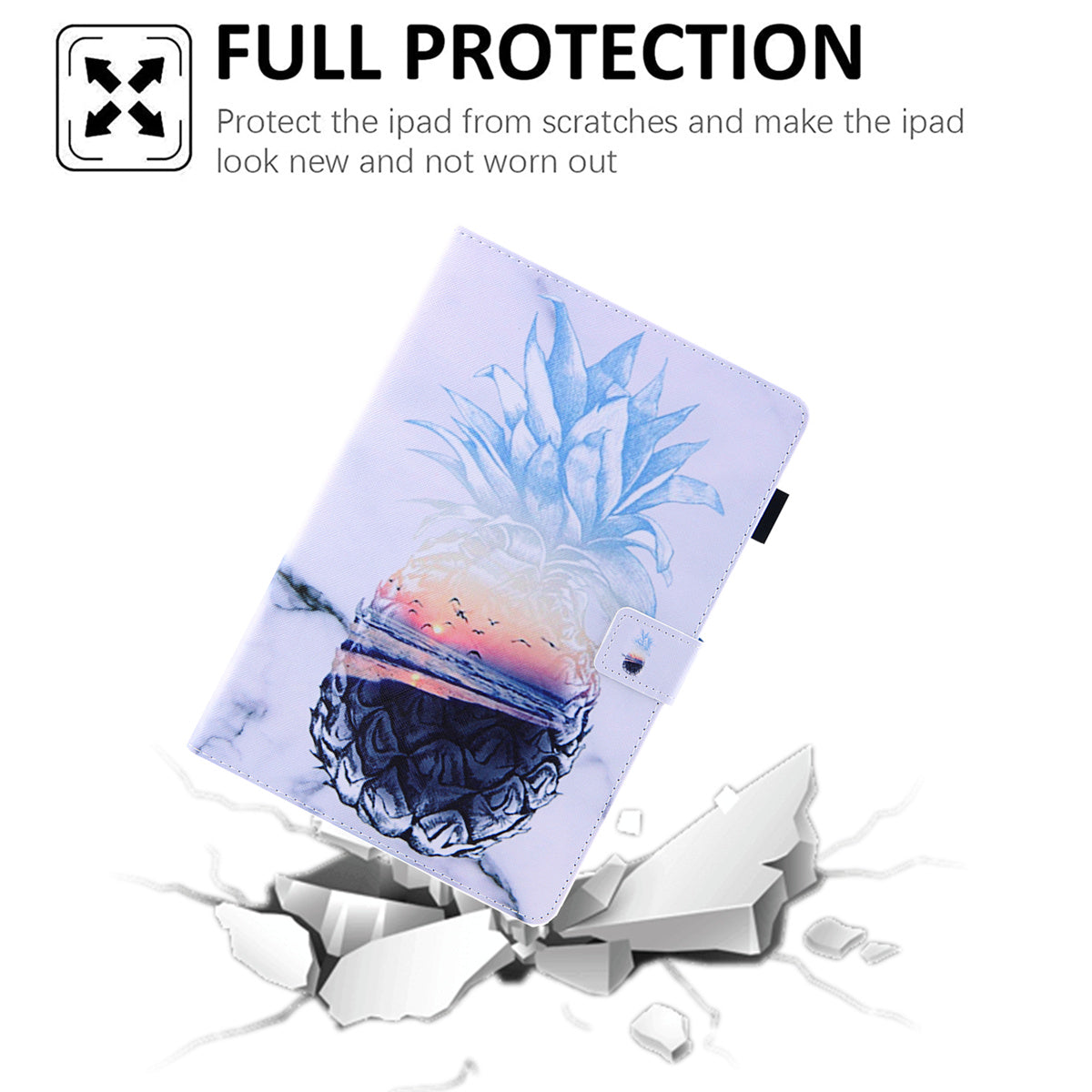 Uniqkart for Amazon Fire Max 11 Pattern Printing PU Leather Tablet Case Cross Texture Card Holder Stand Cover - Pineapple