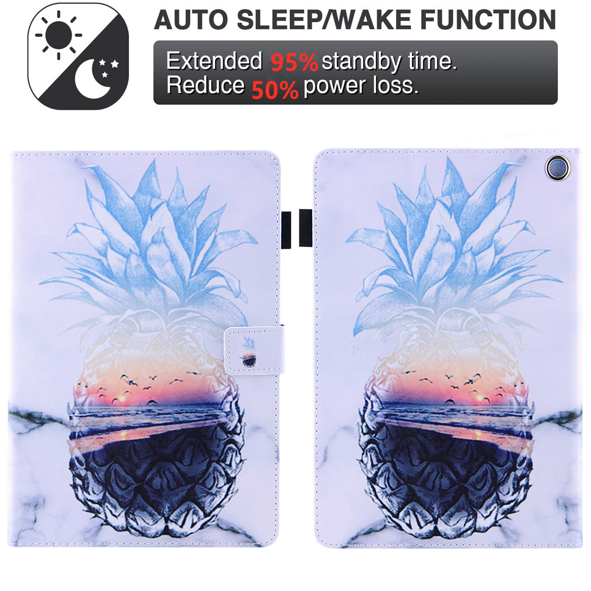 Uniqkart for Amazon Fire Max 11 Pattern Printing PU Leather Tablet Case Cross Texture Card Holder Stand Cover - Pineapple