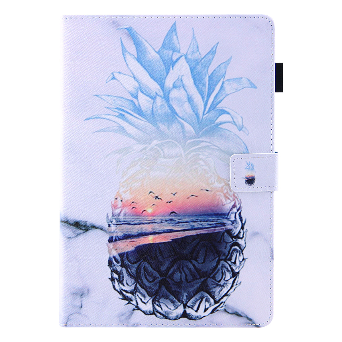 Uniqkart for Amazon Fire Max 11 Pattern Printing PU Leather Tablet Case Cross Texture Card Holder Stand Cover - Pineapple