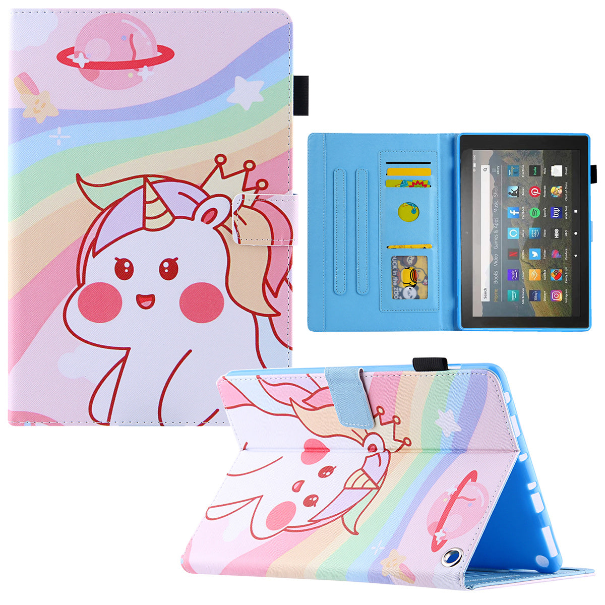 Uniqkart for Amazon Fire Max 11 Pattern Printing PU Leather Tablet Case Cross Texture Card Holder Stand Cover - Horse