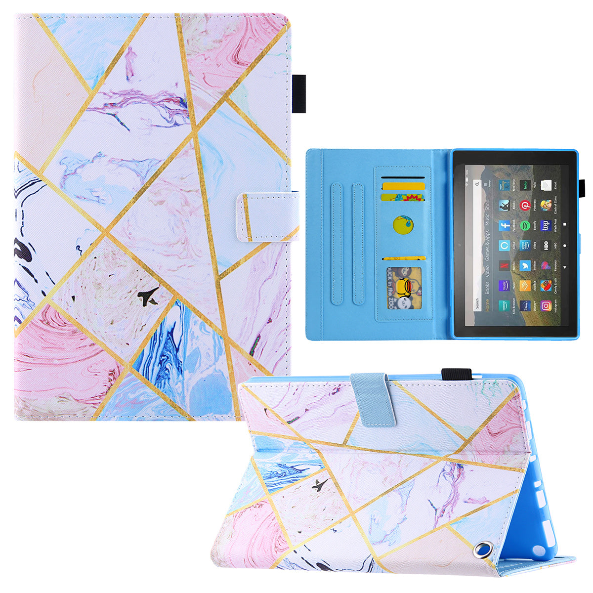 Uniqkart for Amazon Fire Max 11 Pattern Printing PU Leather Tablet Case Cross Texture Card Holder Stand Cover - Marble Pattern