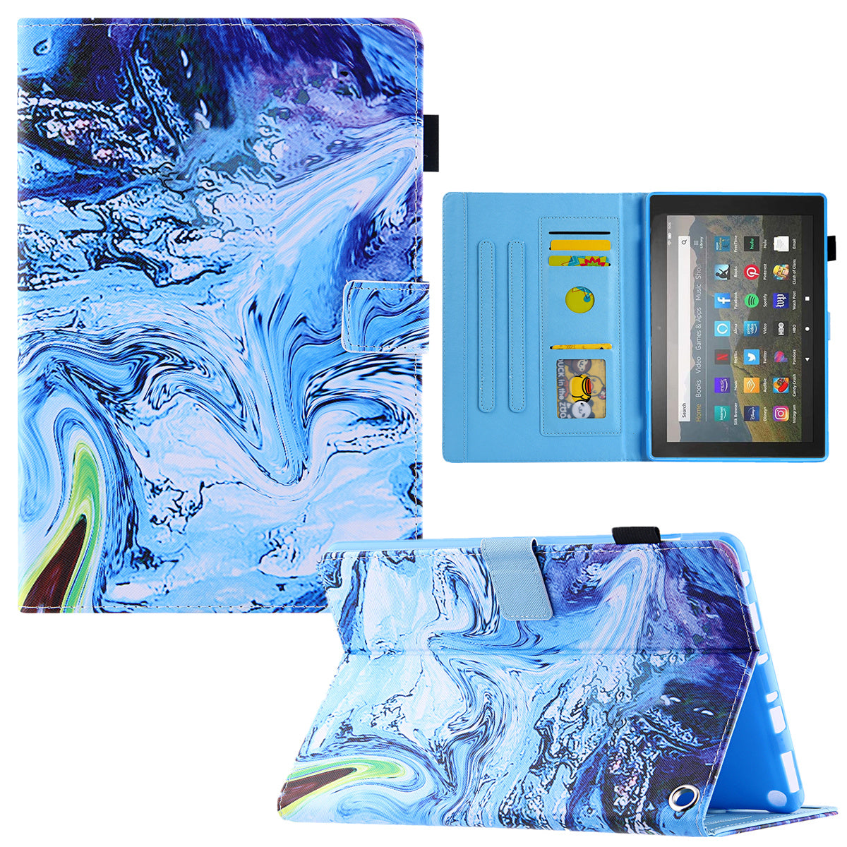 Uniqkart for Amazon Fire Max 11 Pattern Printing PU Leather Tablet Case Cross Texture Card Holder Stand Cover - Blue Wave