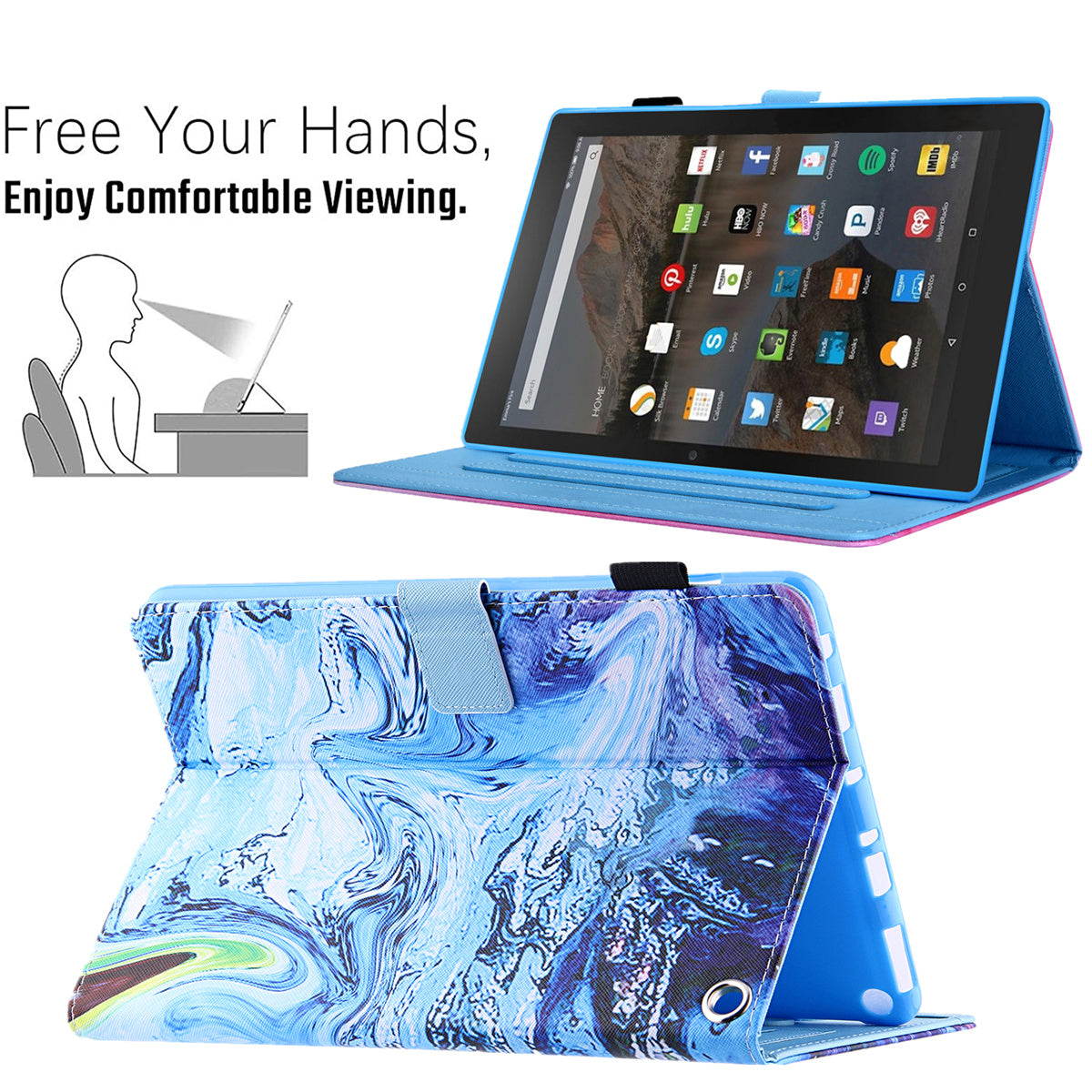 Uniqkart for Amazon Fire Max 11 Pattern Printing PU Leather Tablet Case Cross Texture Card Holder Stand Cover - Blue Wave