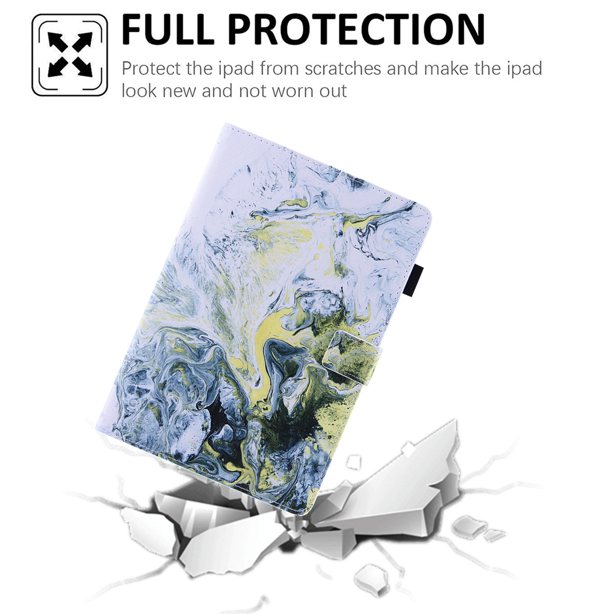 Uniqkart for Amazon Fire Max 11 Pattern Printing PU Leather Tablet Case Cross Texture Card Holder Stand Cover - White Gold Wave