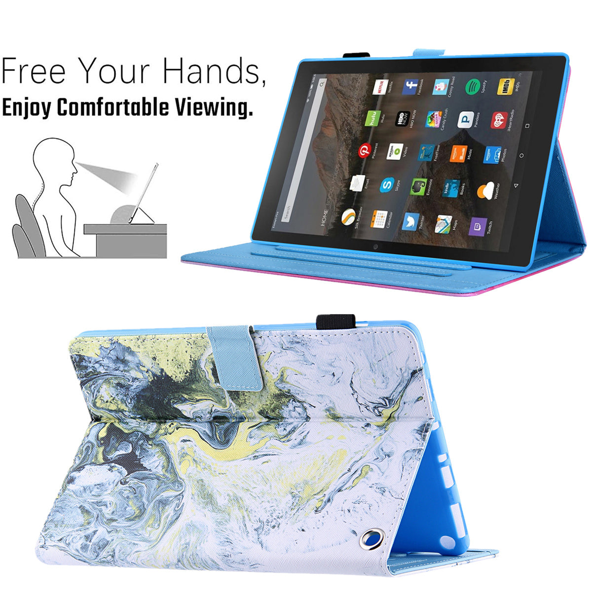 Uniqkart for Amazon Fire Max 11 Pattern Printing PU Leather Tablet Case Cross Texture Card Holder Stand Cover - White Gold Wave