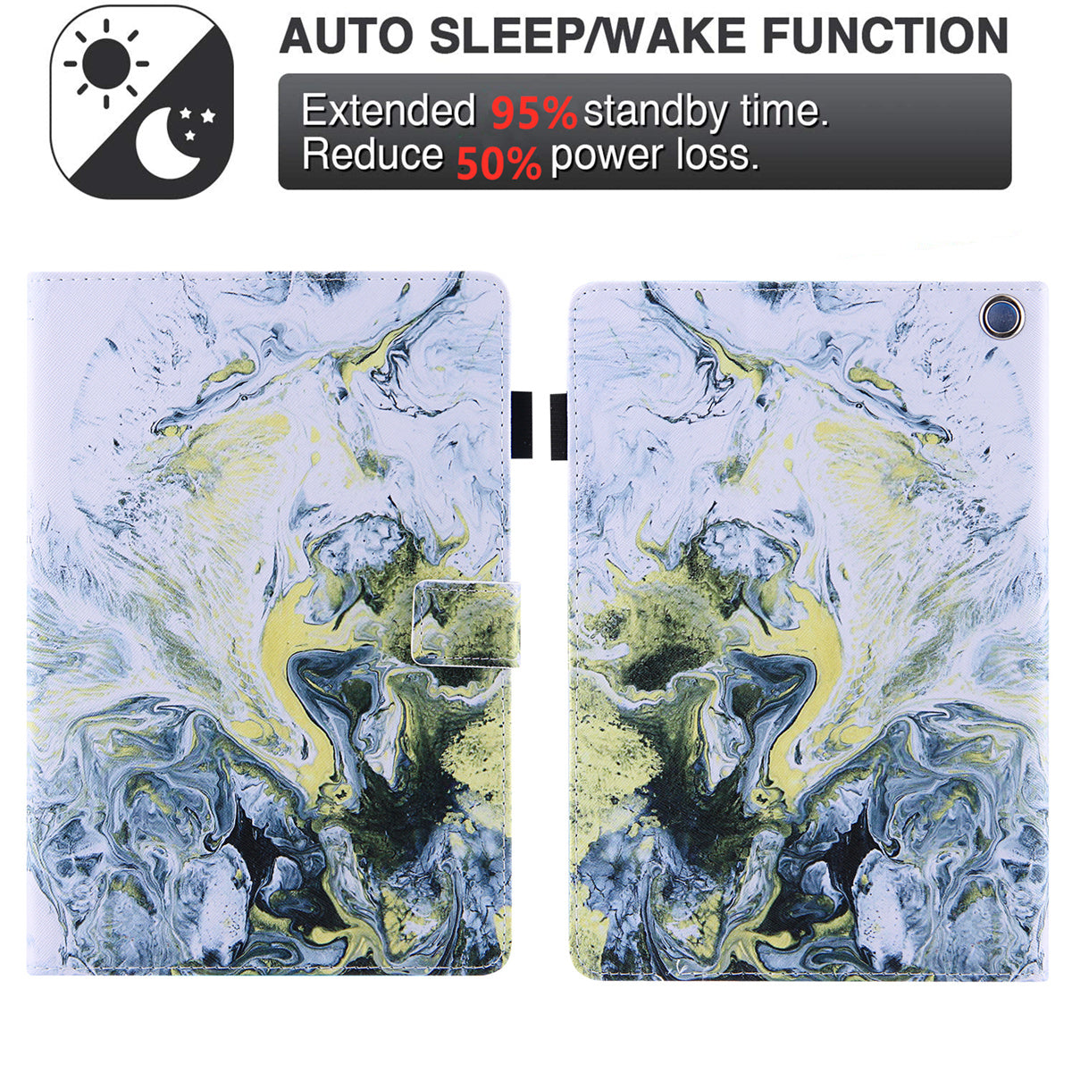 Uniqkart for Amazon Fire Max 11 Pattern Printing PU Leather Tablet Case Cross Texture Card Holder Stand Cover - White Gold Wave