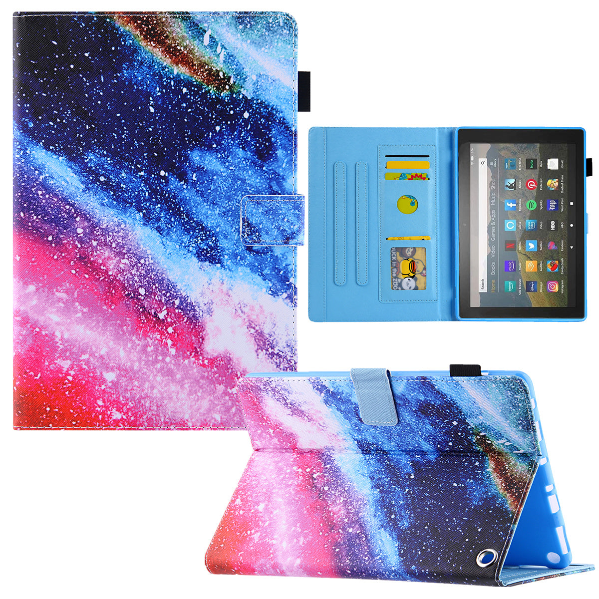 Uniqkart for Amazon Fire Max 11 Pattern Printing PU Leather Tablet Case Cross Texture Card Holder Stand Cover - Colorful Sand
