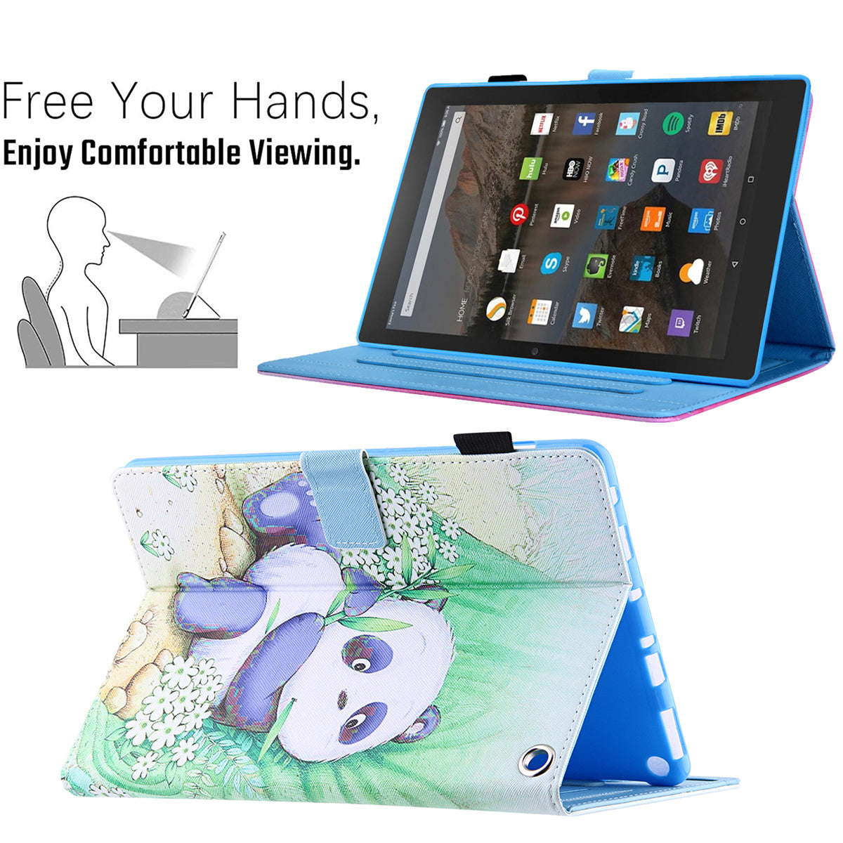 Uniqkart for Amazon Fire Max 11 Pattern Printing PU Leather Tablet Case Cross Texture Card Holder Stand Cover - Cute Panda