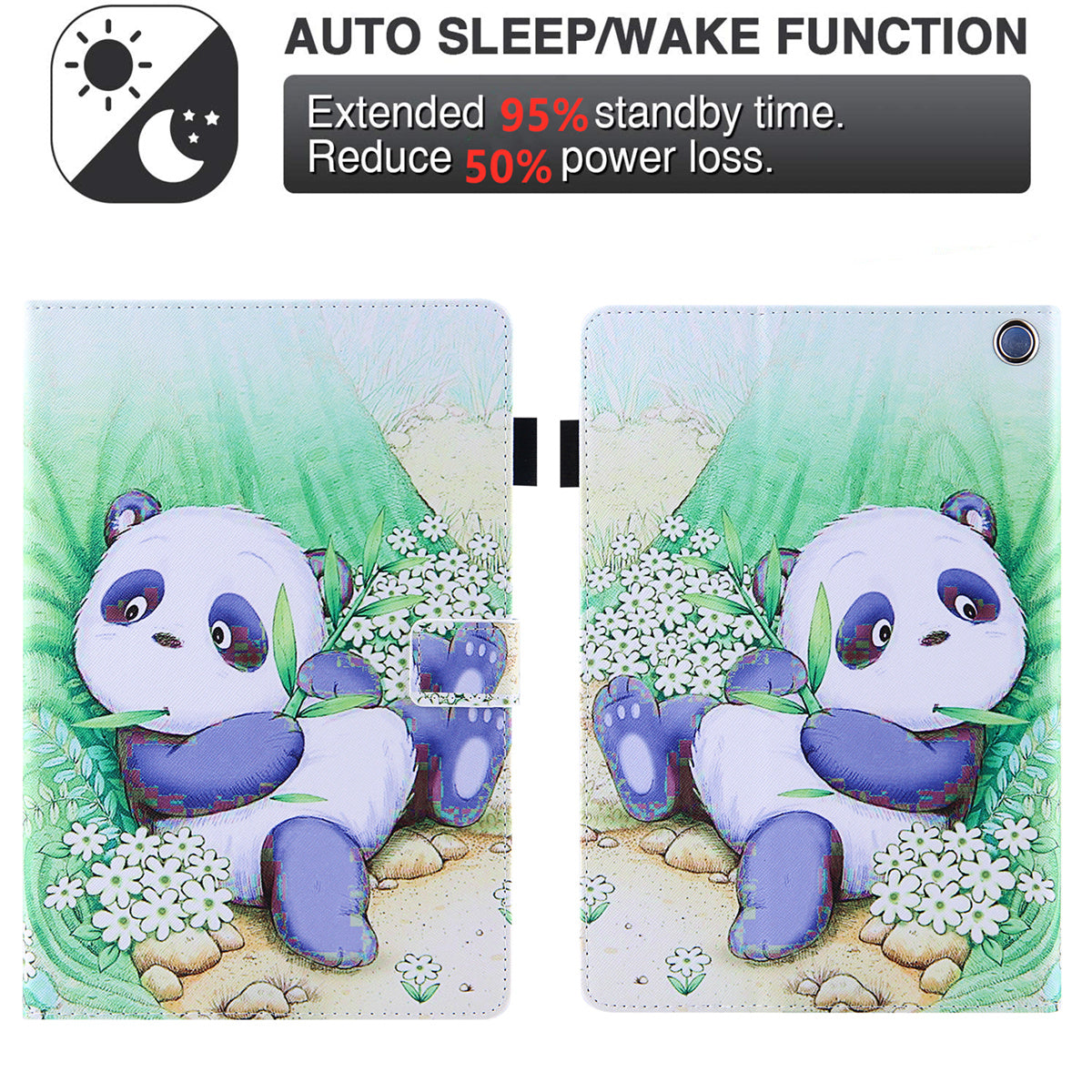 Uniqkart for Amazon Fire Max 11 Pattern Printing PU Leather Tablet Case Cross Texture Card Holder Stand Cover - Cute Panda