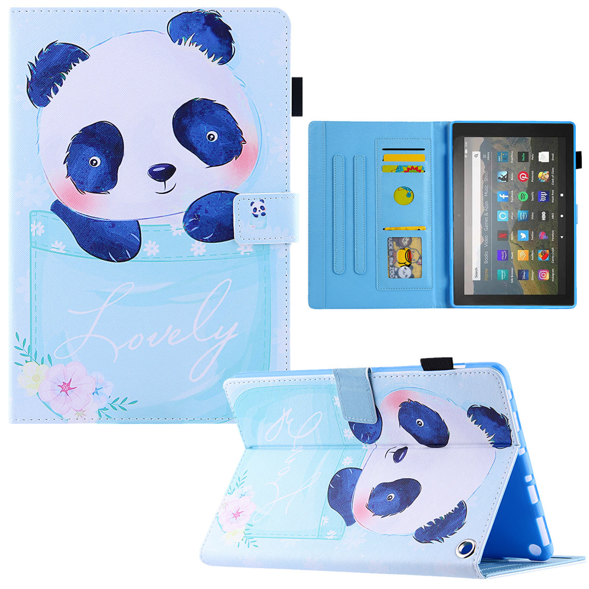 Uniqkart for Amazon Fire Max 11 Pattern Printing PU Leather Tablet Case Cross Texture Card Holder Stand Cover - Cup Panda