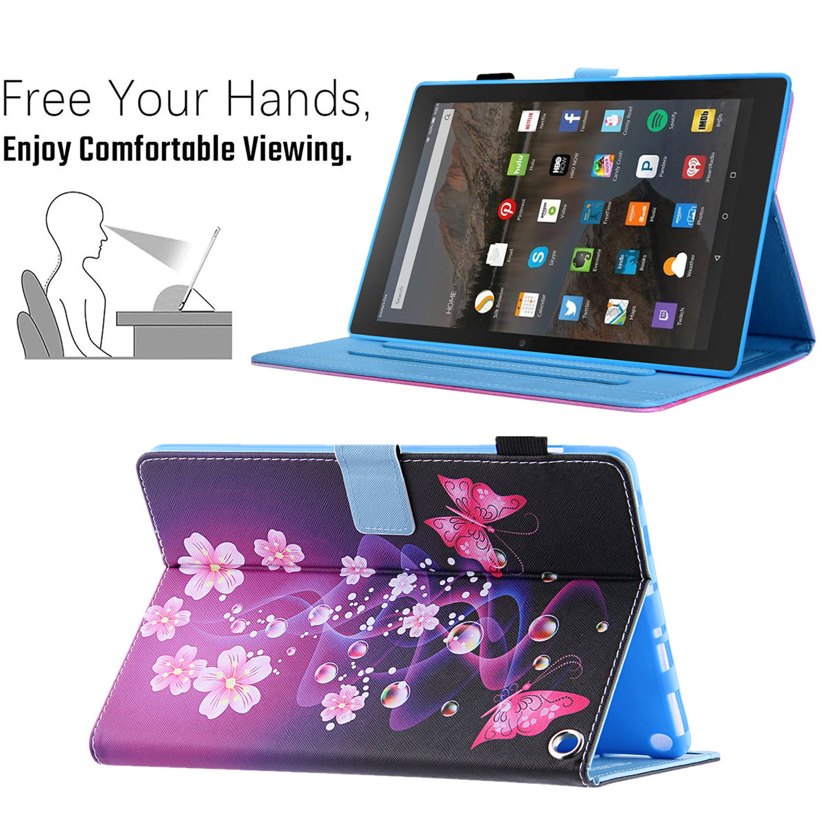 Uniqkart for Amazon Fire Max 11 Pattern Printing PU Leather Tablet Case Cross Texture Card Holder Stand Cover - Pink Butterflies