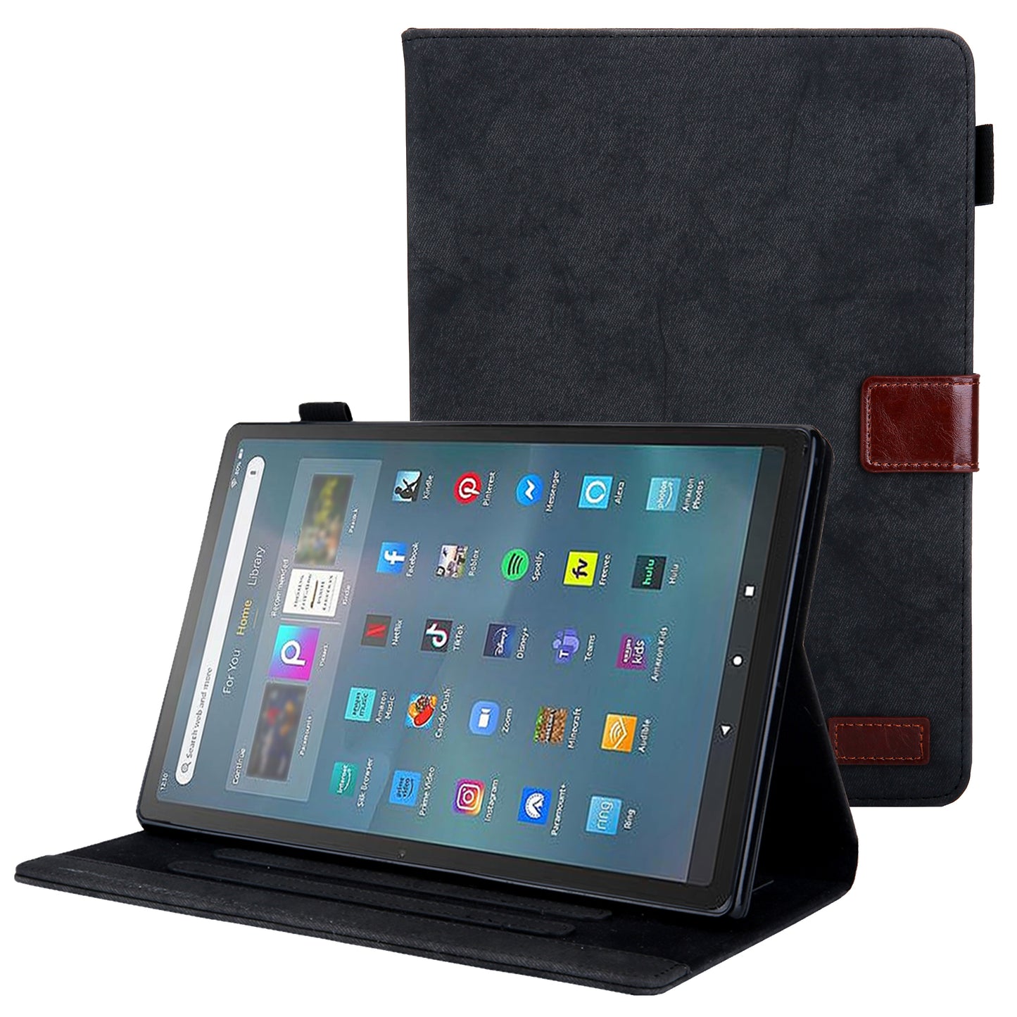 Cloth Texture Business Style Tablet Case for Amazon Fire Max 11 PU Leather Cover with Card Holder, Foldable Stand - Black