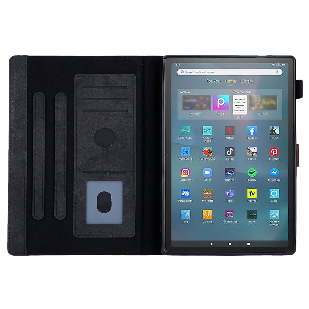 Cloth Texture Business Style Tablet Case for Amazon Fire Max 11 PU Leather Cover with Card Holder, Foldable Stand - Black