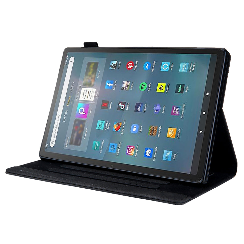 Cloth Texture Business Style Tablet Case for Amazon Fire Max 11 PU Leather Cover with Card Holder, Foldable Stand - Black