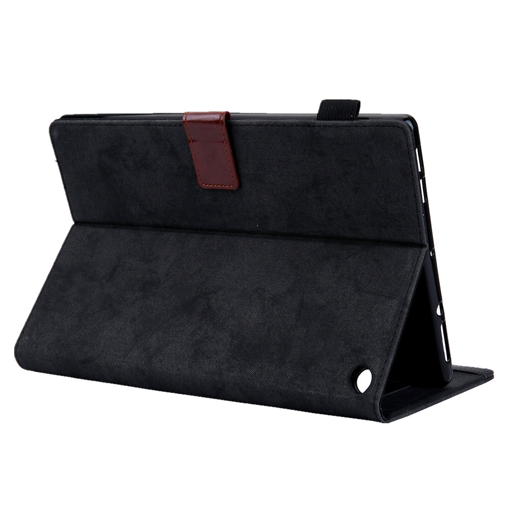 Cloth Texture Business Style Tablet Case for Amazon Fire Max 11 PU Leather Cover with Card Holder, Foldable Stand - Black