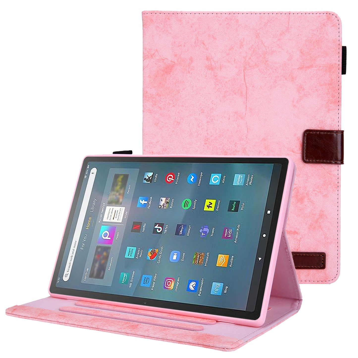 Cloth Texture Business Style Tablet Case for Amazon Fire Max 11 PU Leather Cover with Card Holder, Foldable Stand - Pink