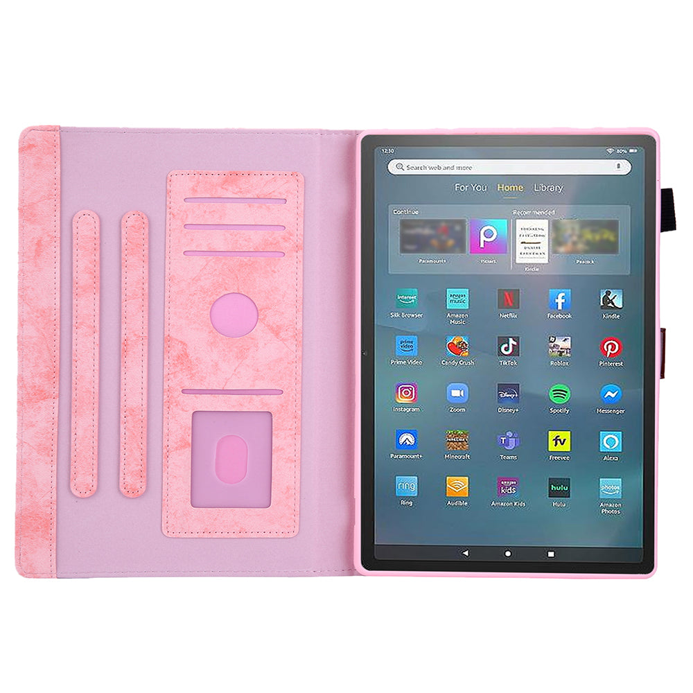 Cloth Texture Business Style Tablet Case for Amazon Fire Max 11 PU Leather Cover with Card Holder, Foldable Stand - Pink