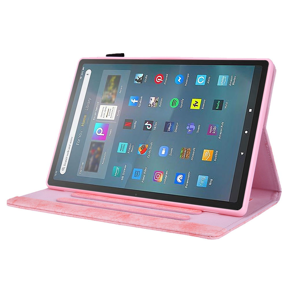 Cloth Texture Business Style Tablet Case for Amazon Fire Max 11 PU Leather Cover with Card Holder, Foldable Stand - Pink