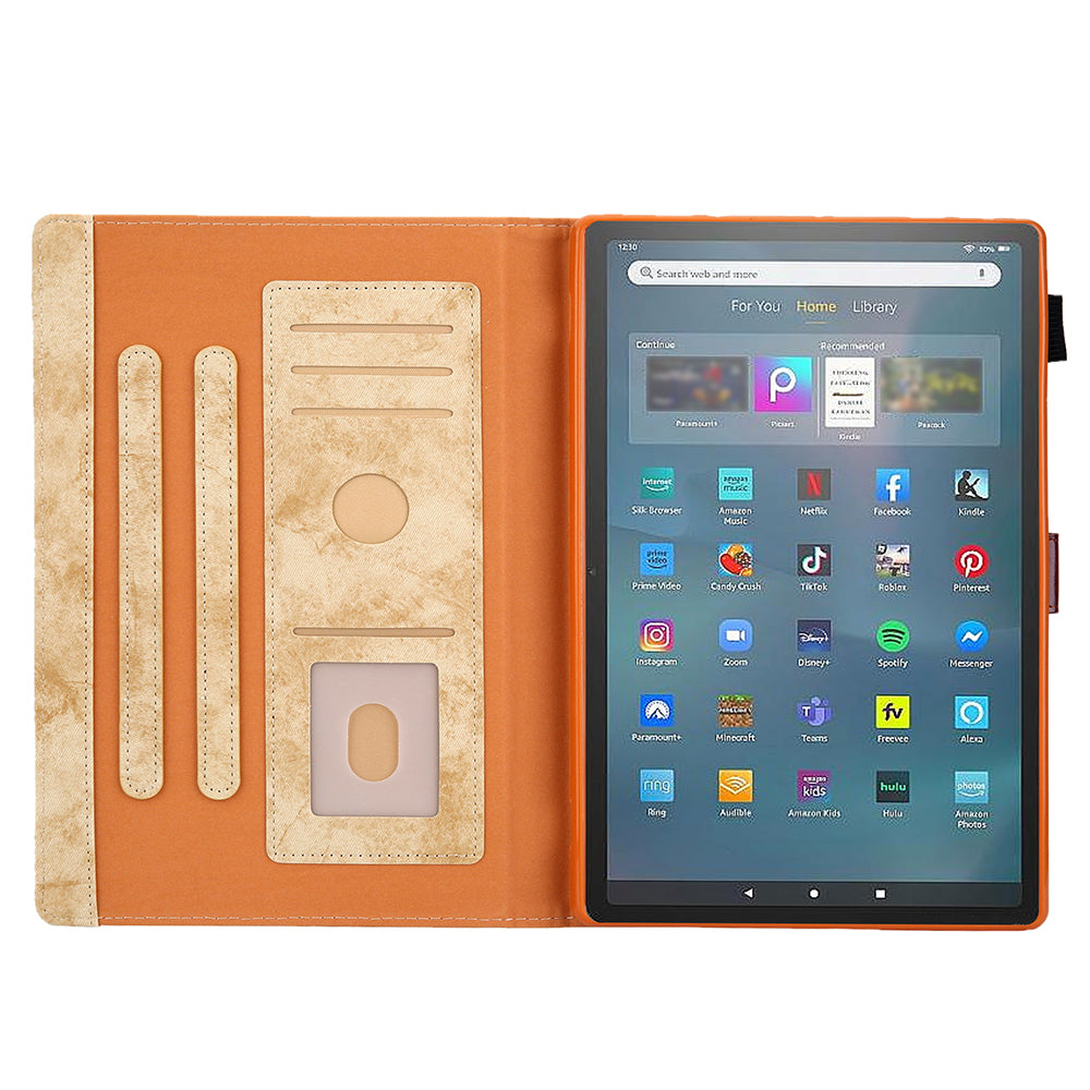 Cloth Texture Business Style Tablet Case for Amazon Fire Max 11 PU Leather Cover with Card Holder, Foldable Stand - Yellow