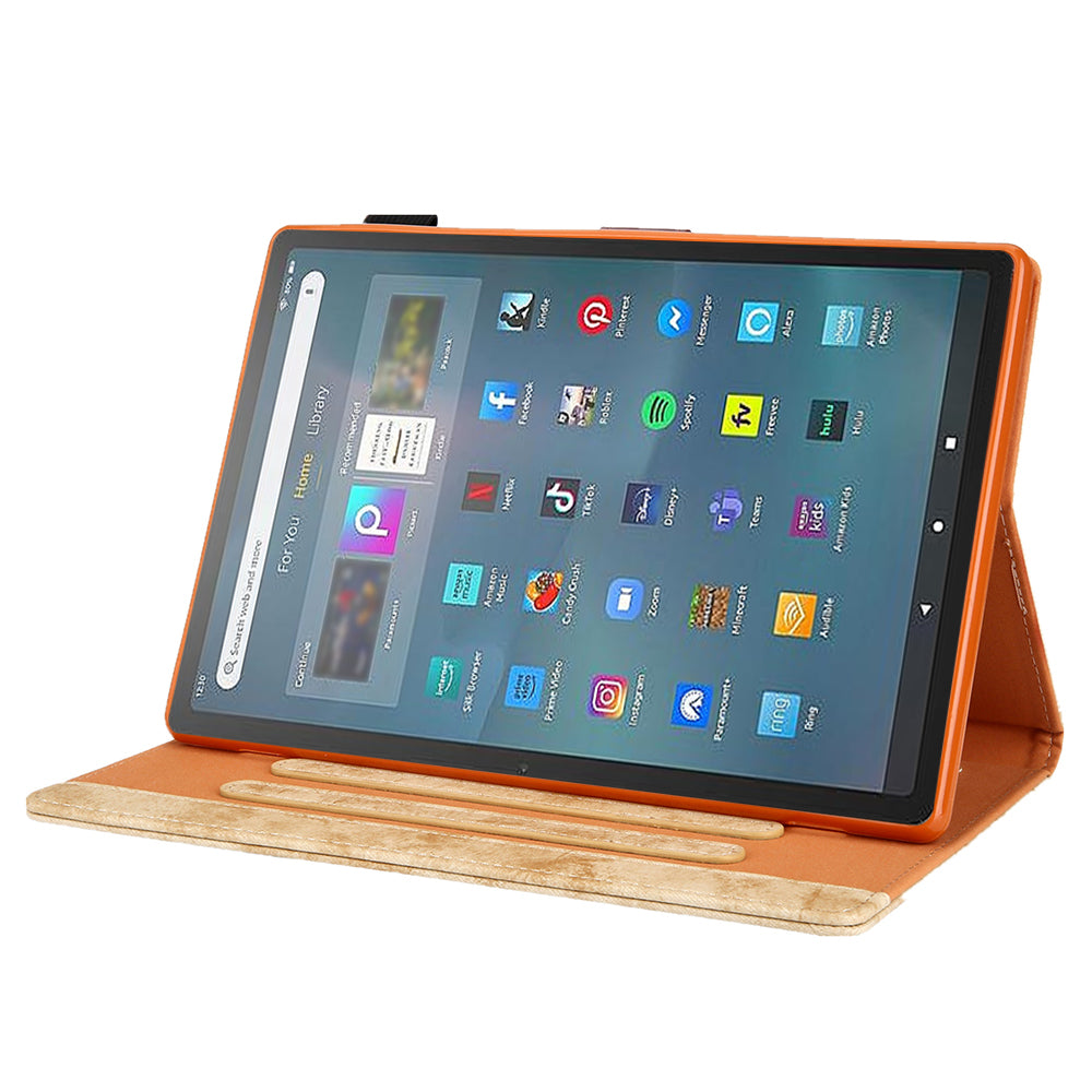 Cloth Texture Business Style Tablet Case for Amazon Fire Max 11 PU Leather Cover with Card Holder, Foldable Stand - Yellow