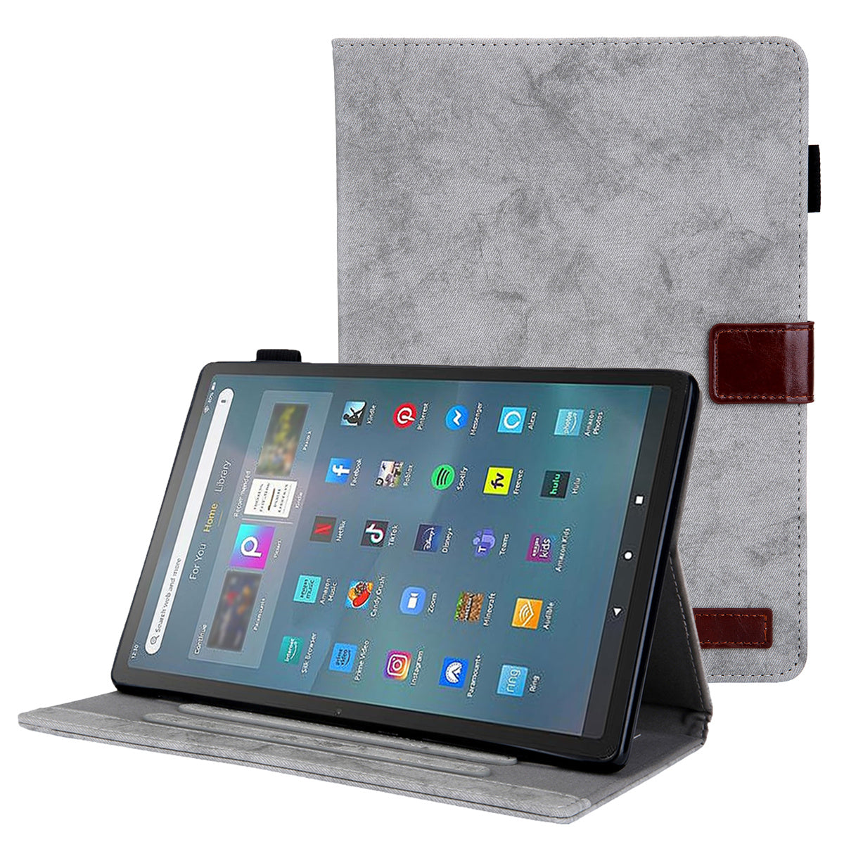 Cloth Texture Business Style Tablet Case for Amazon Fire Max 11 PU Leather Cover with Card Holder, Foldable Stand - Grey