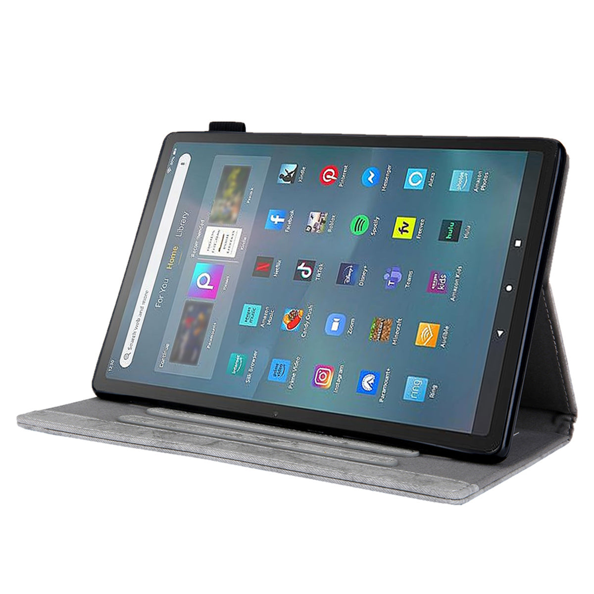 Cloth Texture Business Style Tablet Case for Amazon Fire Max 11 PU Leather Cover with Card Holder, Foldable Stand - Grey