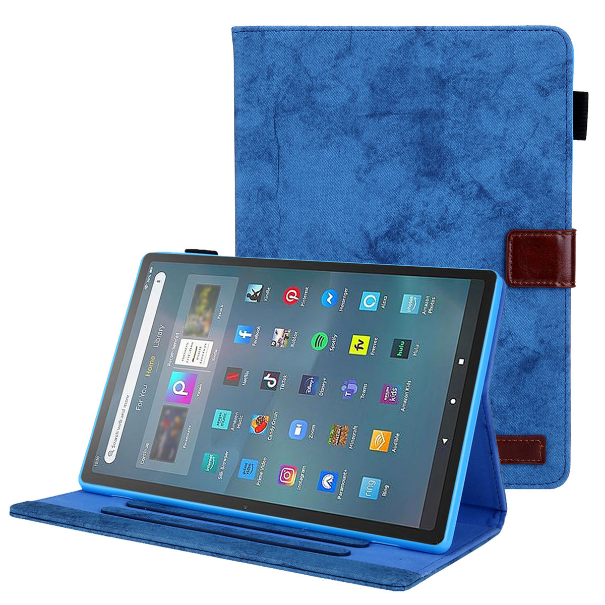 Cloth Texture Business Style Tablet Case for Amazon Fire Max 11 PU Leather Cover with Card Holder, Foldable Stand - Blue