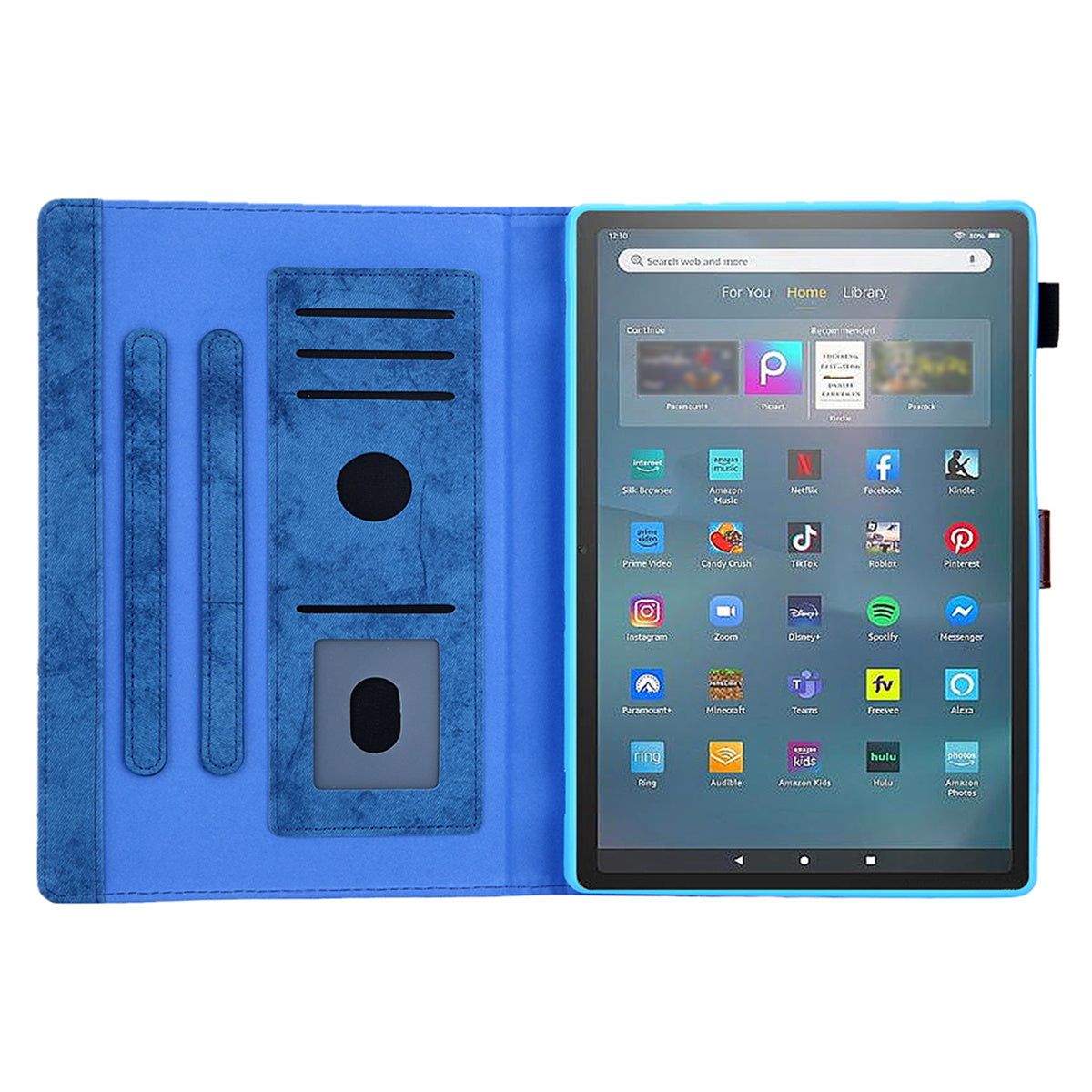 Cloth Texture Business Style Tablet Case for Amazon Fire Max 11 PU Leather Cover with Card Holder, Foldable Stand - Blue