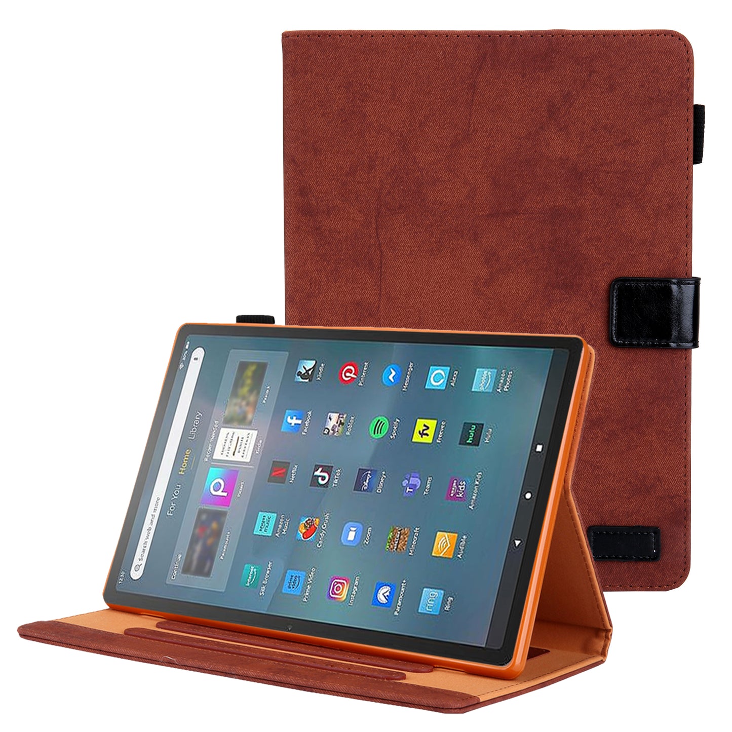 Cloth Texture Business Style Tablet Case for Amazon Fire Max 11 PU Leather Cover with Card Holder, Foldable Stand - Brown
