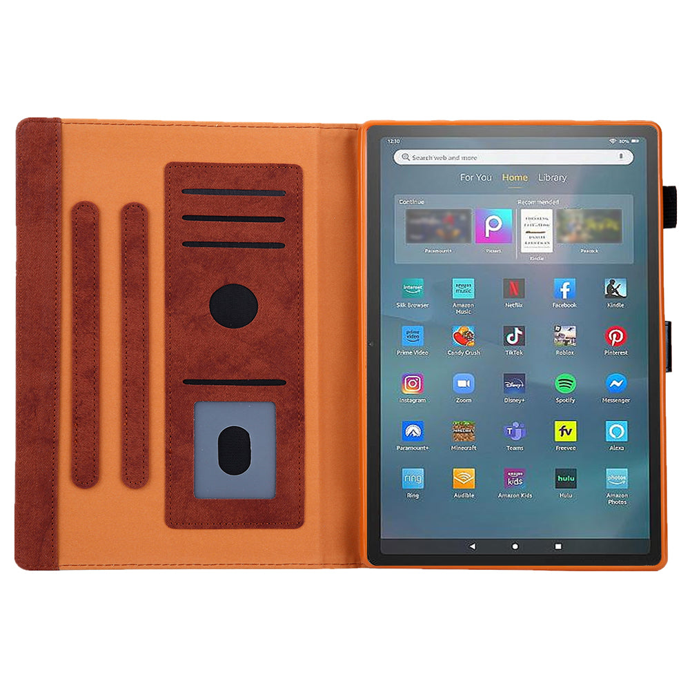 Cloth Texture Business Style Tablet Case for Amazon Fire Max 11 PU Leather Cover with Card Holder, Foldable Stand - Brown