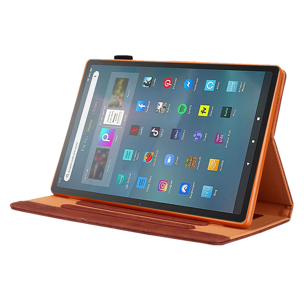 Cloth Texture Business Style Tablet Case for Amazon Fire Max 11 PU Leather Cover with Card Holder, Foldable Stand - Brown