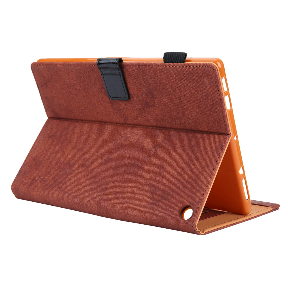 Cloth Texture Business Style Tablet Case for Amazon Fire Max 11 PU Leather Cover with Card Holder, Foldable Stand - Brown