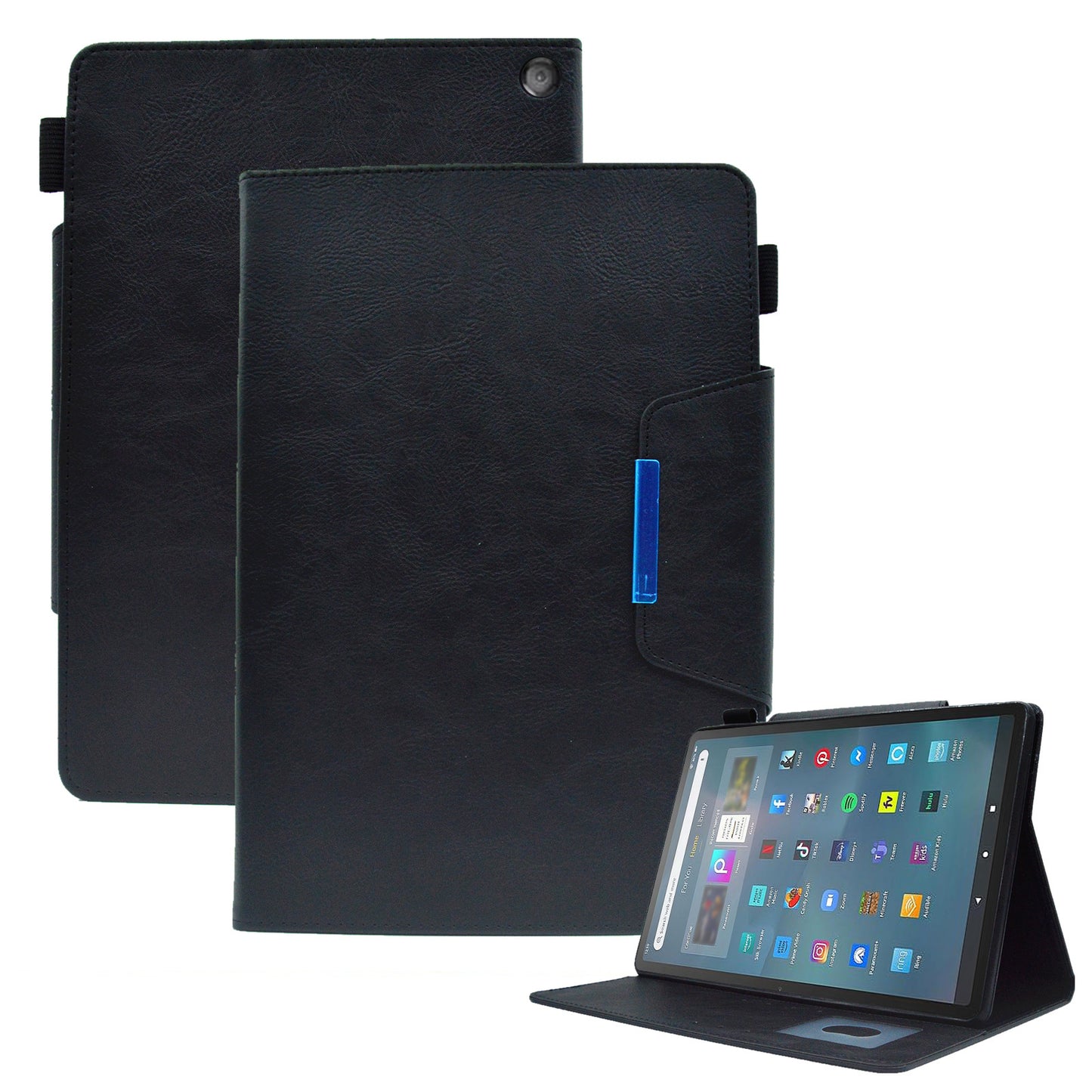 Tablet Case for Amazon Fire Max 11 , Card Holder Cowhide Texture PU Leather Stand Cover - Black