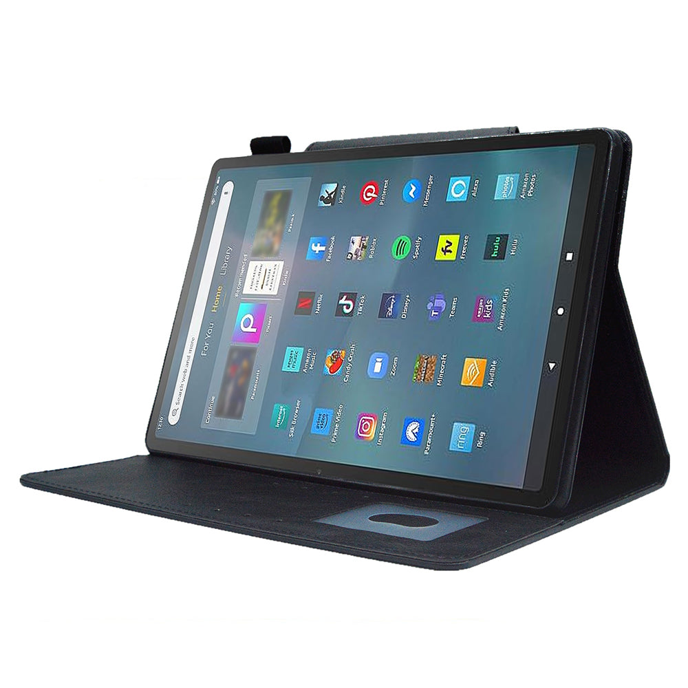 Tablet Case for Amazon Fire Max 11 , Card Holder Cowhide Texture PU Leather Stand Cover - Black