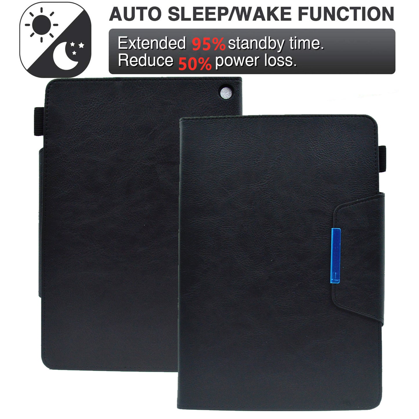 Tablet Case for Amazon Fire Max 11 , Card Holder Cowhide Texture PU Leather Stand Cover - Black