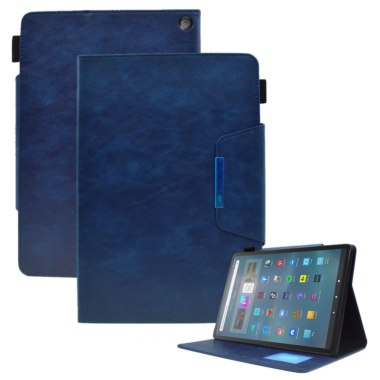 Tablet Case for Amazon Fire Max 11 , Card Holder Cowhide Texture PU Leather Stand Cover - Blue