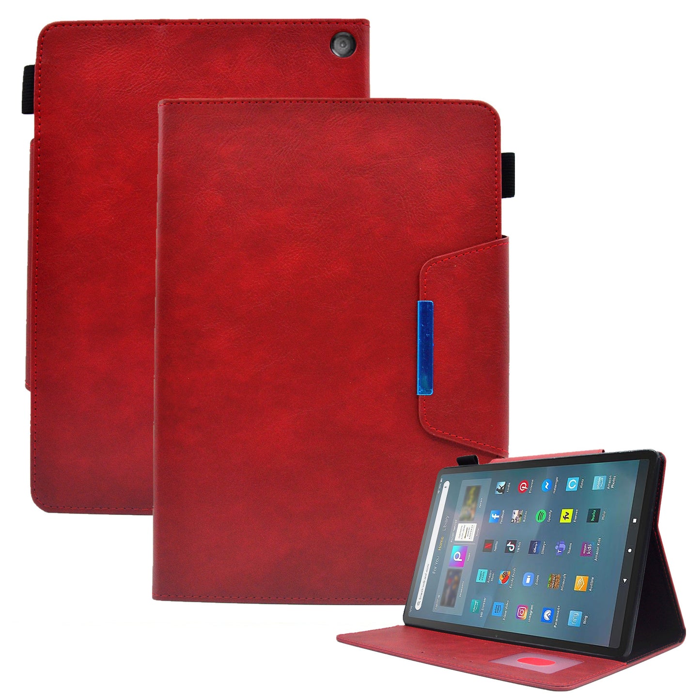 Tablet Case for Amazon Fire Max 11 , Card Holder Cowhide Texture PU Leather Stand Cover - Red