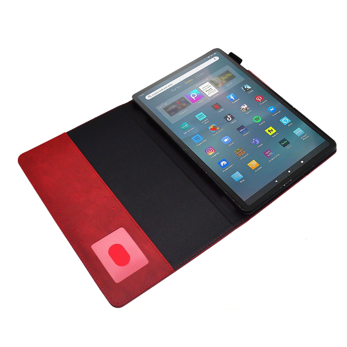 Tablet Case for Amazon Fire Max 11 , Card Holder Cowhide Texture PU Leather Stand Cover - Red
