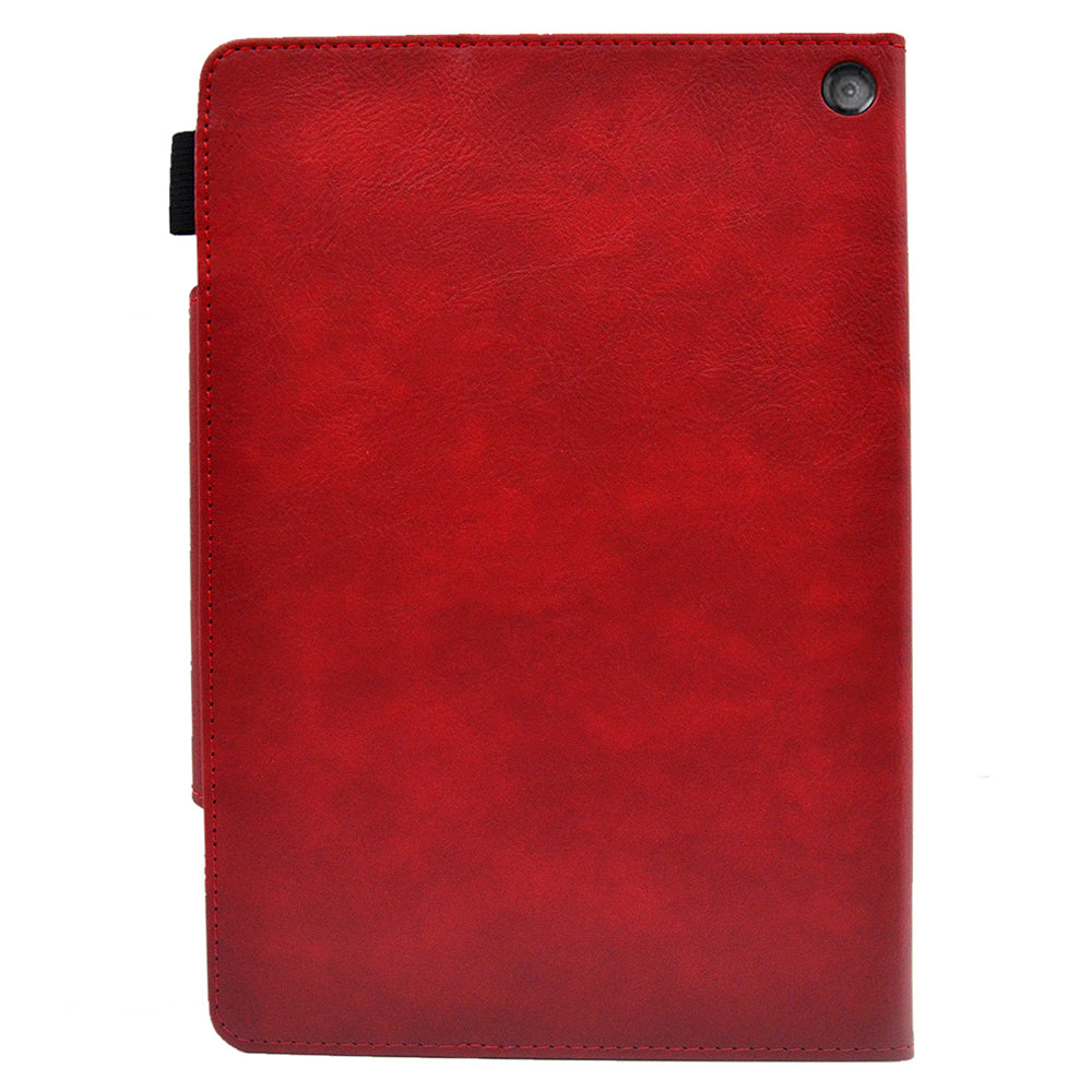 Tablet Case for Amazon Fire Max 11 , Card Holder Cowhide Texture PU Leather Stand Cover - Red