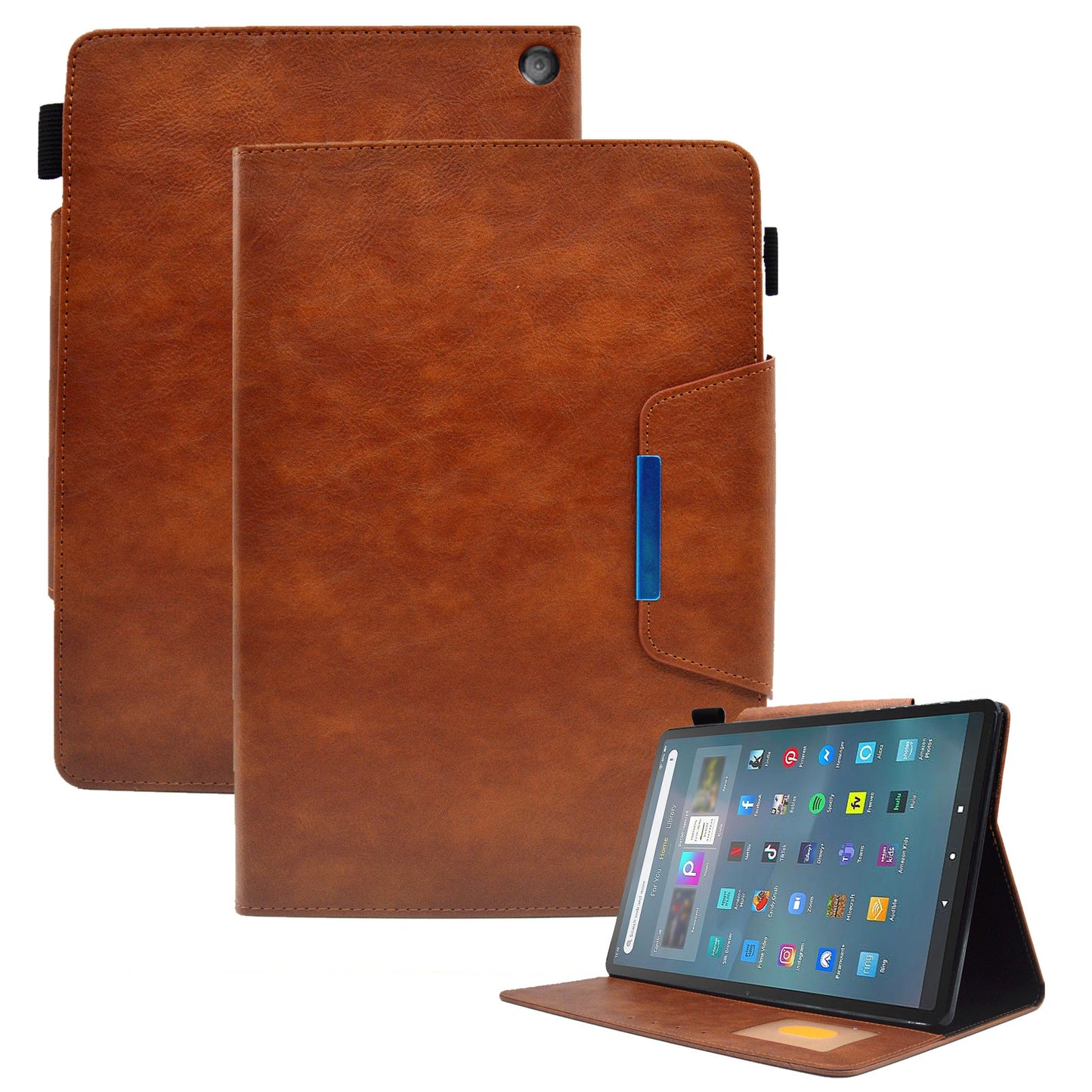 Tablet Case for Amazon Fire Max 11 , Card Holder Cowhide Texture PU Leather Stand Cover - Brown