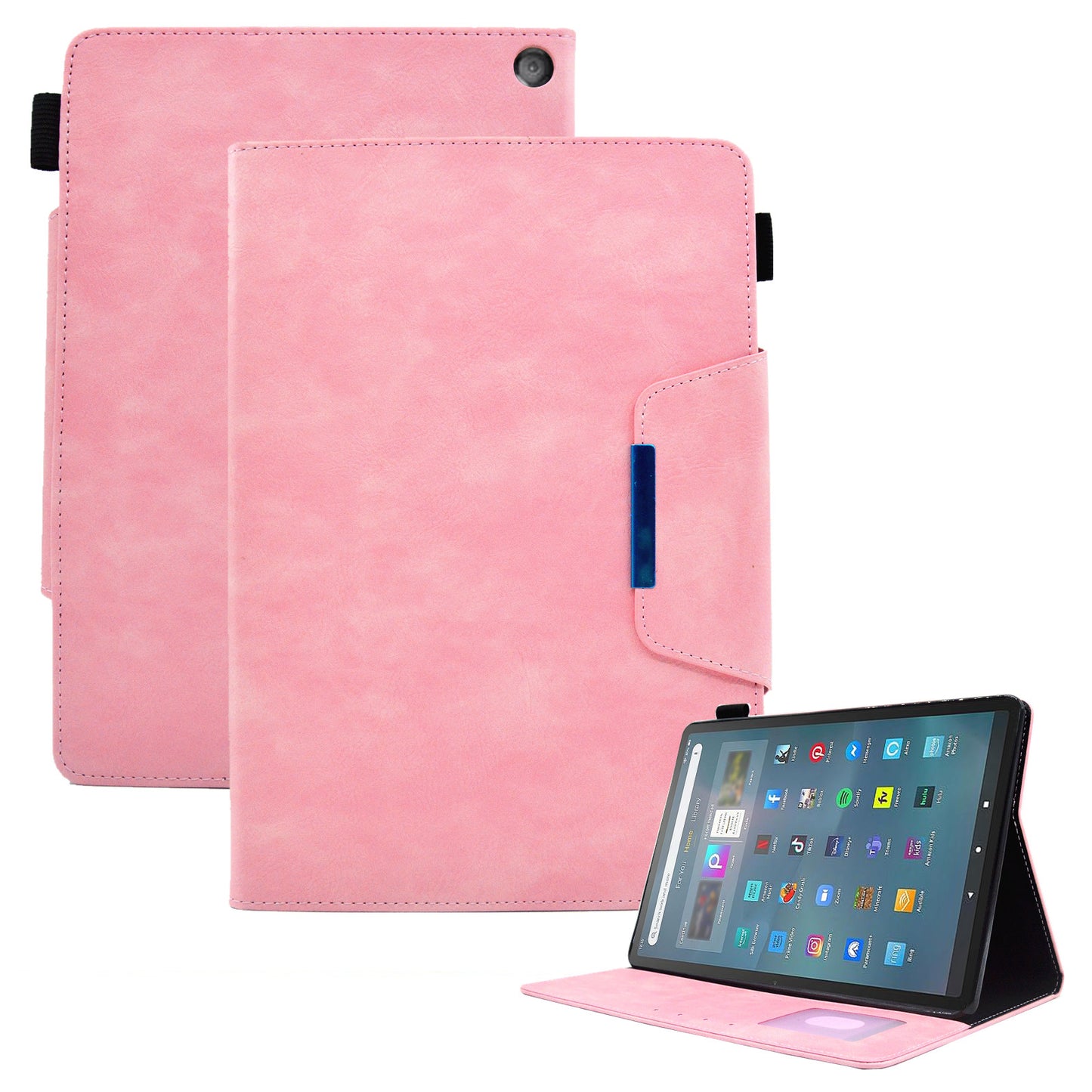 Tablet Case for Amazon Fire Max 11 , Card Holder Cowhide Texture PU Leather Stand Cover - Pink
