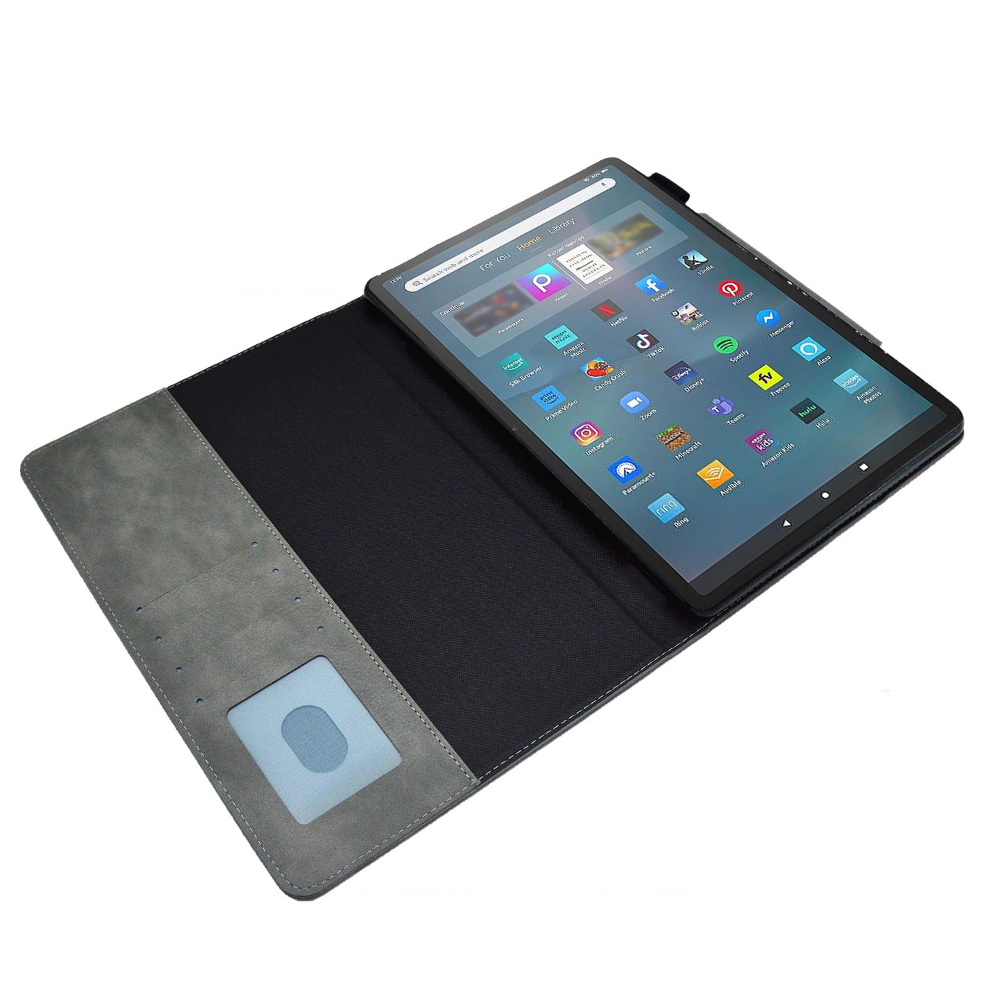 Tablet Case for Amazon Fire Max 11 , Card Holder Cowhide Texture PU Leather Stand Cover - Grey