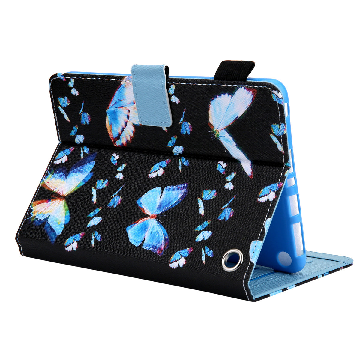 Uniqkart for Amazon Fire Max 11 Stand Tablet Leather Case Cross Texture Card Holder Pattern Printing Cover - Blue Butterflies