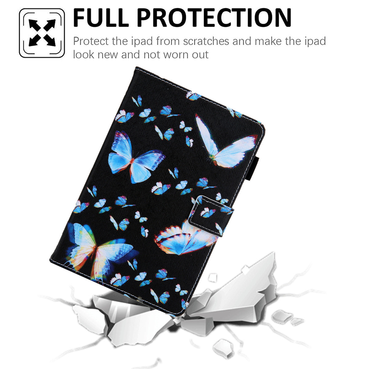 Uniqkart for Amazon Fire Max 11 Stand Tablet Leather Case Cross Texture Card Holder Pattern Printing Cover - Blue Butterflies
